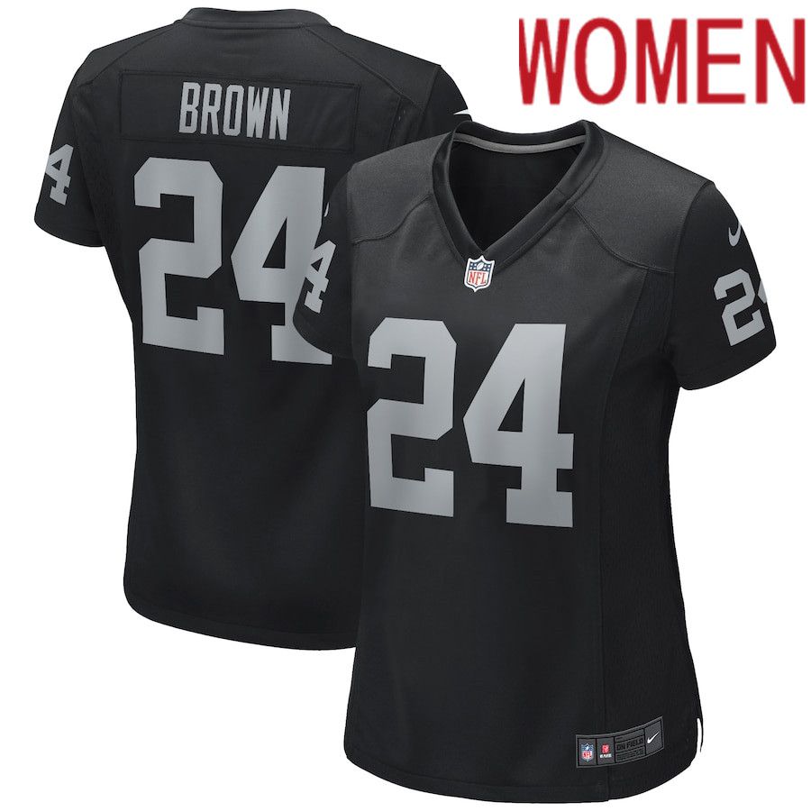 Women Oakland Raiders 24 Willie Brown Nike Black Game Retired Player NFL Jersey